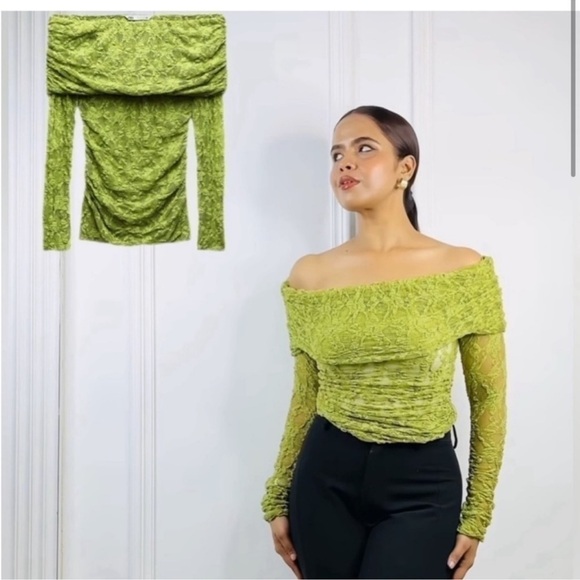 Zara Moss Colored Lace Off-Shoulder Top. Viral Trending! Like New. Size Large - Picture 11 of 12